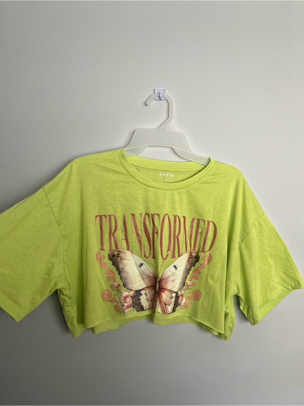SHEIN Neon Lime 'Transformed' Butterfly Crop Top